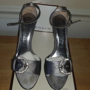Judy Satin Silver Coach sandals